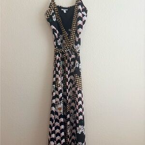 Bar III Geometric Floral Maxi Dress in Black and Pink